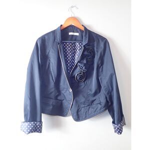 Hazel Suit Jacket Blazer Black Cropped Large Artsy Flowers Zipper Polka Dot